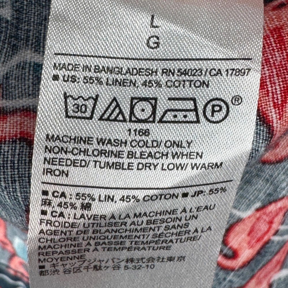 Banana Republic Linen Button Shirt Large Slim Navy Red Flamingo All Over Print - Picture 6 of 9